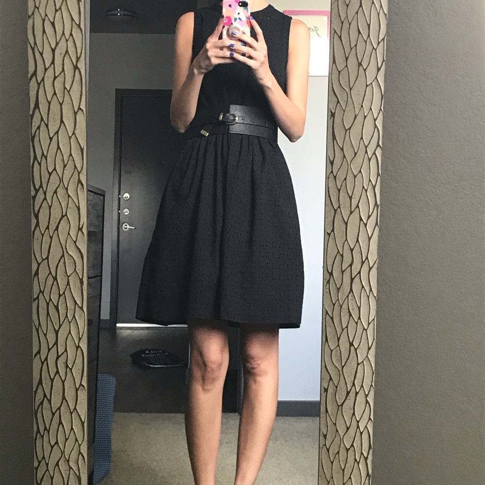 Black, sleeveless eyelet dress